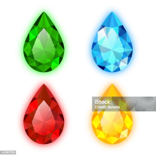 The Set Of Four Colorful Gems Pear Shaped Stock Illustration - Download Image Now - Amber, Aquamarine, Bright