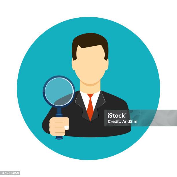 Tax Inspector Icon Flat Style Stock Illustration - Download Image Now - 2015, Adult, Analyzing