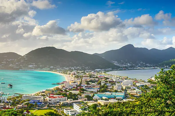 Philipsburg, Sint Maarten, cityscape at the Great Salt Pond.