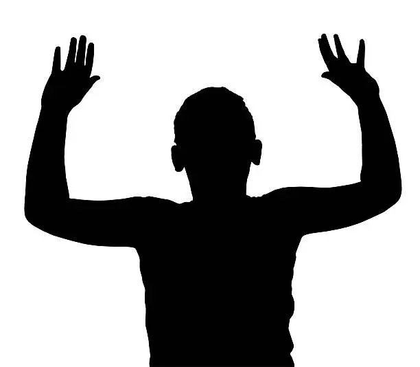 Isolated Silhouetted Boy Child Gesture and Activity Hands Up