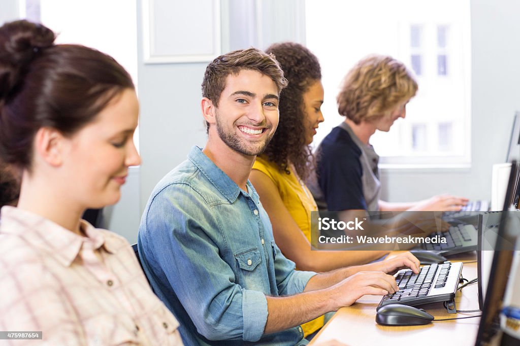 Student Computer Class Image Single Student Smiling At Camera In Computer Class Stock Photo - Download ...