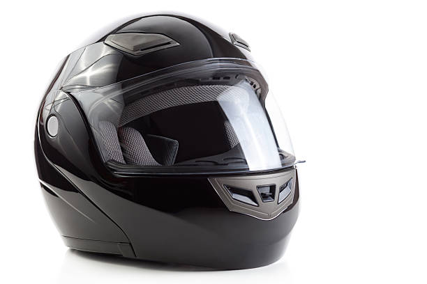블랙, 광택지 오토바이 헬멧 - sports helmet 뉴스 사진 이미지