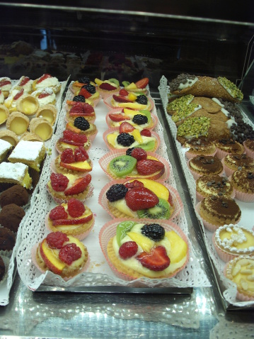 In a little pattiserie in Rome they have a fabulous lay out of delicate tarts covered with delicious fruits