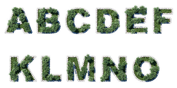 green park schriftart mit grauem würfeln grenze - letter k alphabet three dimensional shape green stock-fotos und bilder