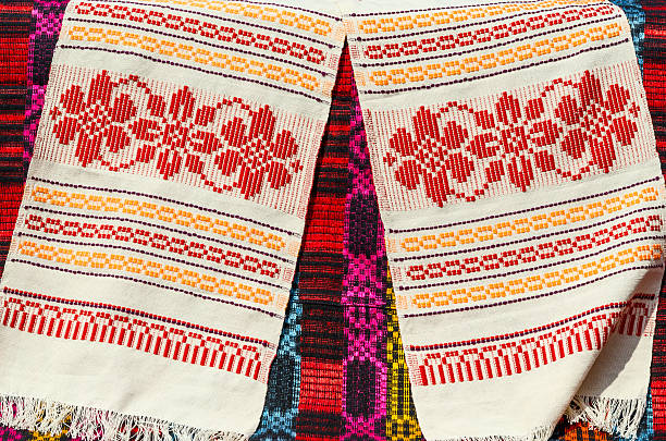 istock Belorussian towels with traditional geometric patterns 475991620