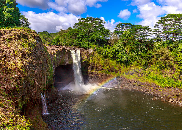 Rainbow Falls in Hawaii stock photo