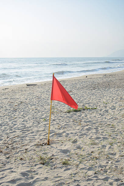 istock Red warning flag on the beach, no swimming 475997436