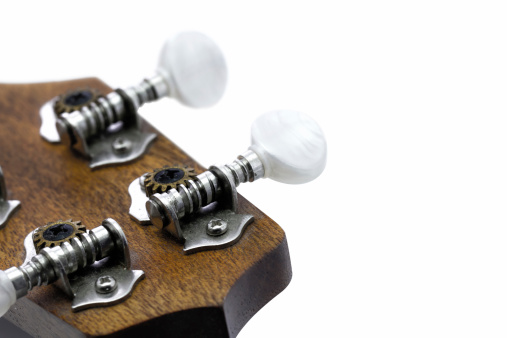 Close-up Part of ukulele guitar isolated on white