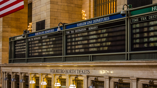 Departure board at grand central station in the afternoon during the rush hour
