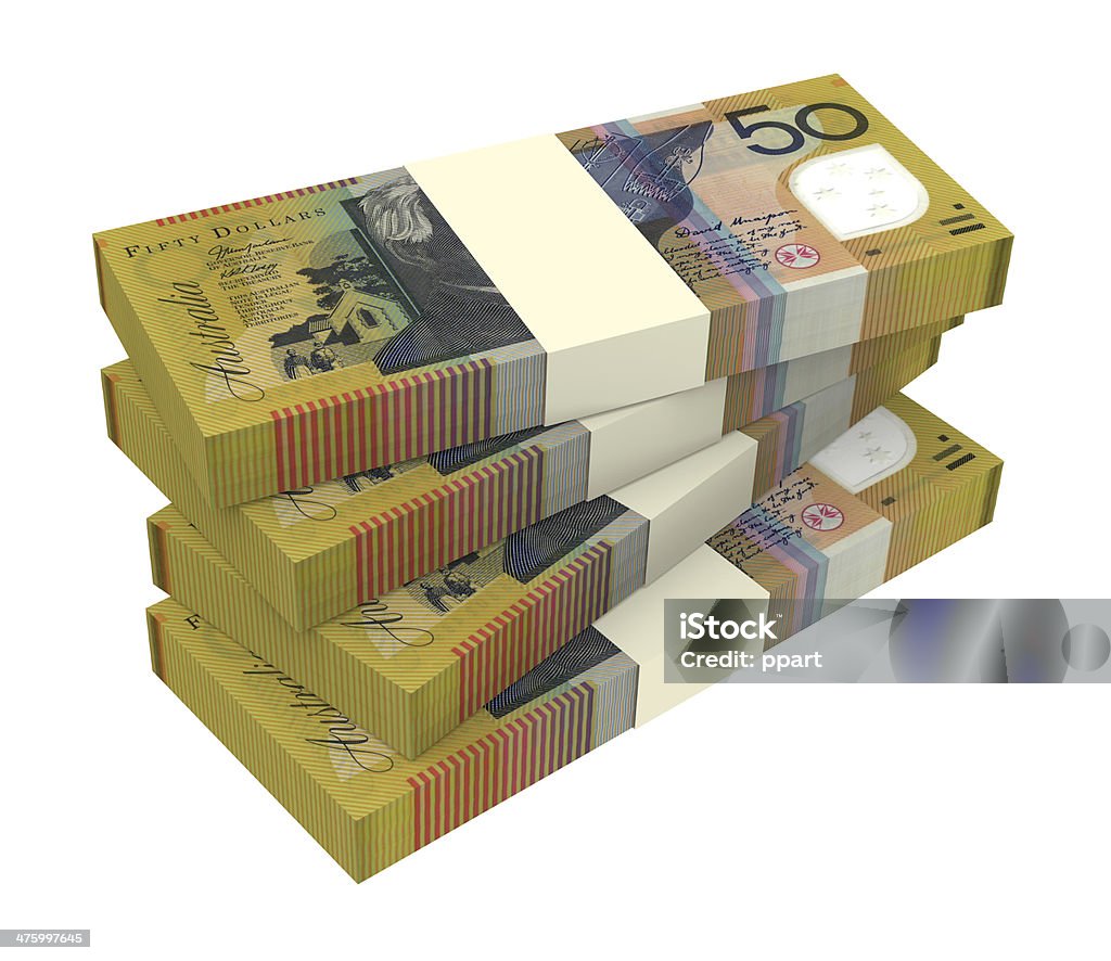 Dólar australiano isolado no fundo branco - Foto de stock de Amontoamento royalty-free