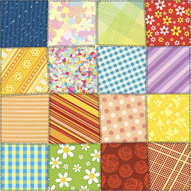 ilustraciones, imágenes clip art, dibujos animados e iconos de stock de patrón acolchada - textile quilt pattern textured