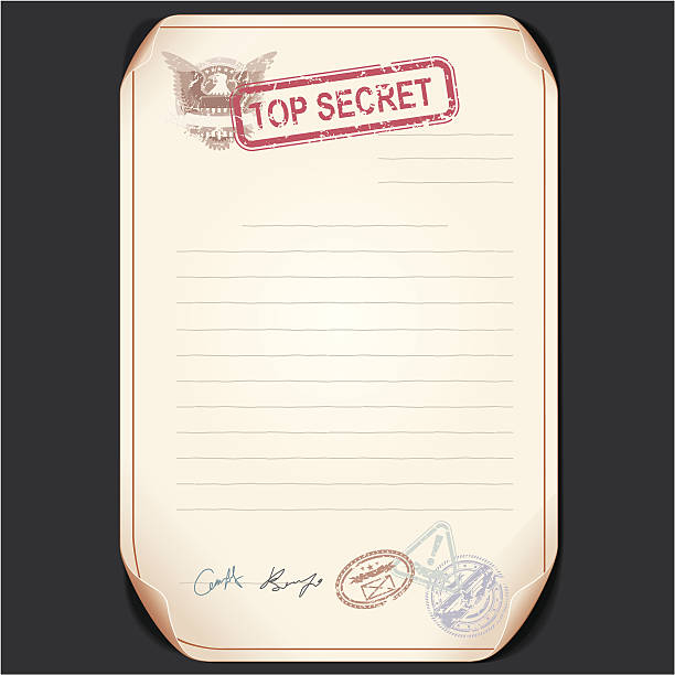 Top Secret Document Old Top Secret Document on Table. Vector Template top secret illustrations stock illustrations