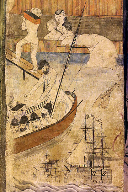 istock Ancient Buddhist temple mural depicting a Thai daily life scene 476007235