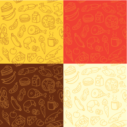 Food seamless background in four color variations (each on separate layer). Four JPEG and one PNG files (PNG without color background) in high resolution is also included.