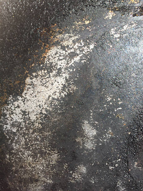 istock Black dirty old oil stain in the back pan 476009942
