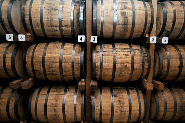 istock Stack of Wooden Whiskey Barrels 476010285
