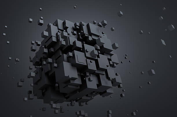 Abstract 3d rendering of flying cubes stock photo