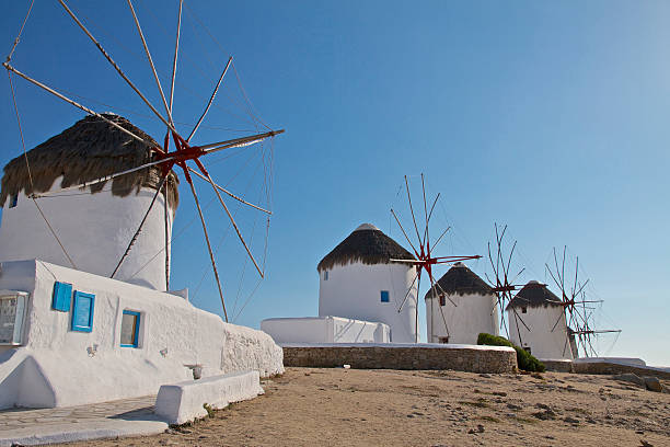 Mykonos Windmills Landmark Windmills of Mykonos Town mykonos photos stock pictures, royalty-free photos & images