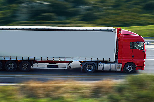 red and gray truck stock photo