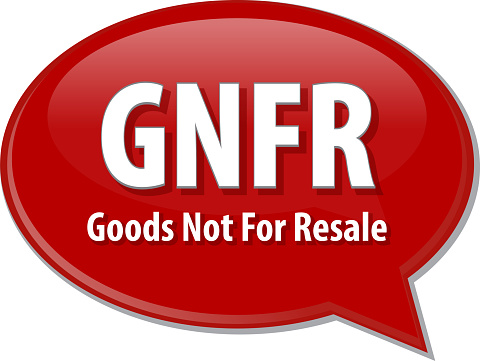 word speech bubble illustration of business acronym term GNFR Goods Not For Resale