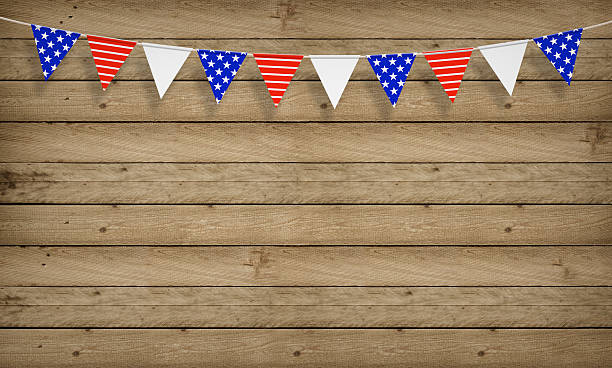 istock Wood background with American flags,  Fourth of July, copy space 476014454