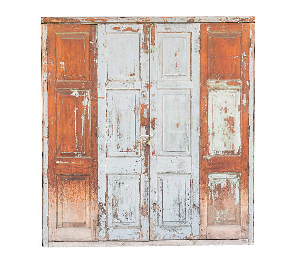istock Gray wooden door isolated on white background 476015514