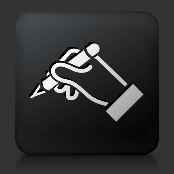 ilustraciones, imágenes clip art, dibujos animados e iconos de stock de botón negro cuadrado con manos de iconos de construcción - pencil human hand black backgrounds