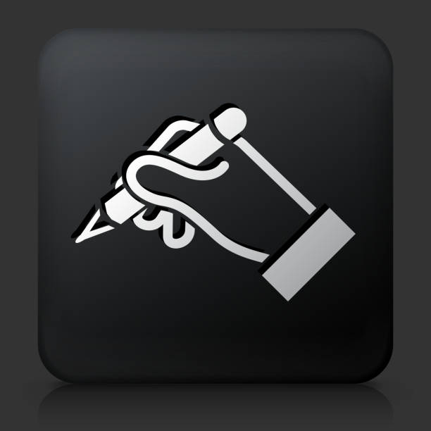ilustrações de stock, clip art, desenhos animados e ícones de botão quadrado preta com construção de mão ícone - pencil human hand black backgrounds