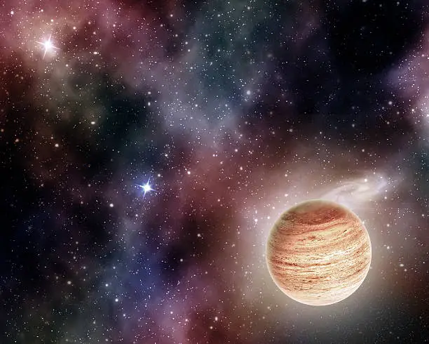 jupiter on background of stars and cosmic gas