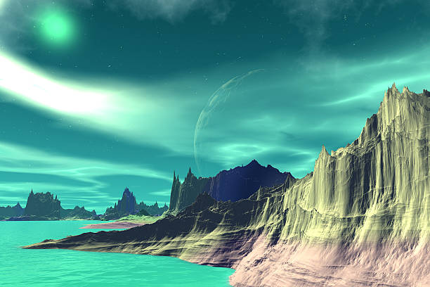 istock Fantasy alien planet. Rocks and lake 476022238