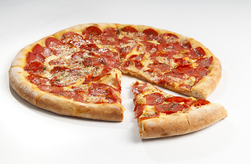 Pepperoni Pizza In A White Background