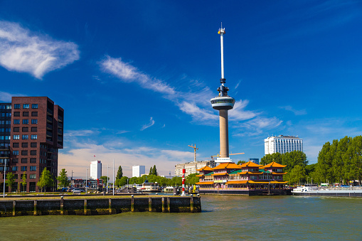 Euromast in Rotterdam with floating Chinese restaurant