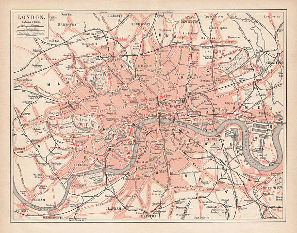 City map of London, United Kingdom. Lithograph, published in 1877.