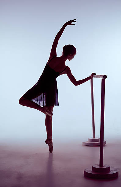 ballerina stretching sul bar - bar women silhouette child foto e immagini stock