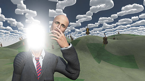 istock Man removes face showing light in landscape with question shape 476029649