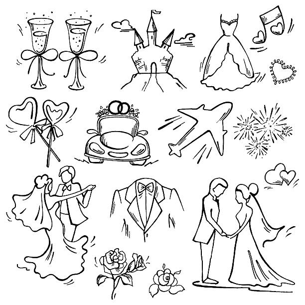 ilustraciones, imágenes clip art, dibujos animados e iconos de stock de conjunto de iconos de boda - rose single flower red flower