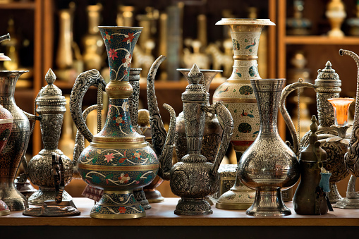 Group of traditional turkish tea pot at Grand Bazaar, Istanbul.