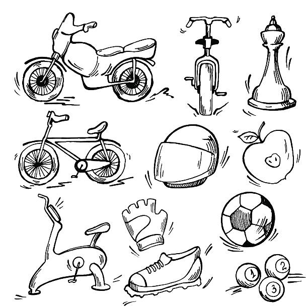 Set of sport icon Set of sport icon. Pen sketch converted to vectors. motorcycle drawings stock illustrations