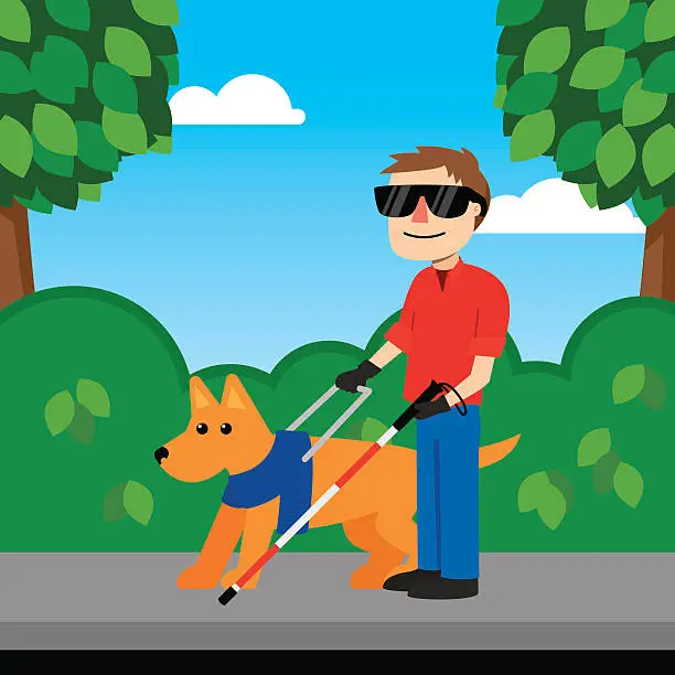 Vector illustration of Blind Man with Dog Cartoon