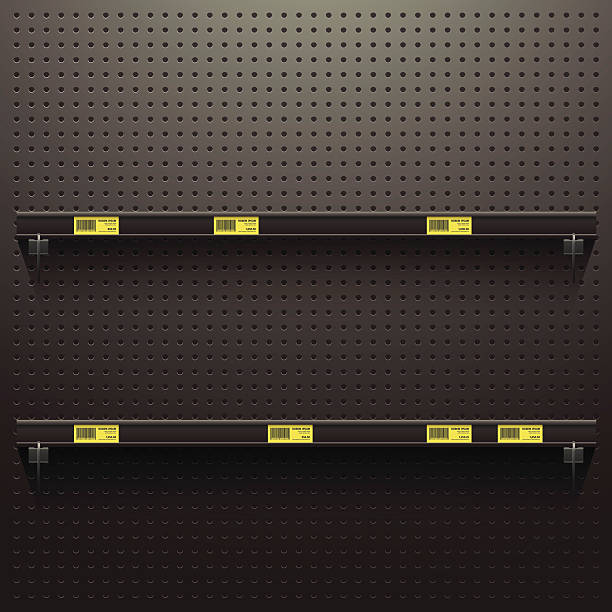 ciemny płyta perforowana tle z półki i cena tagi - polka dot stock illustrations