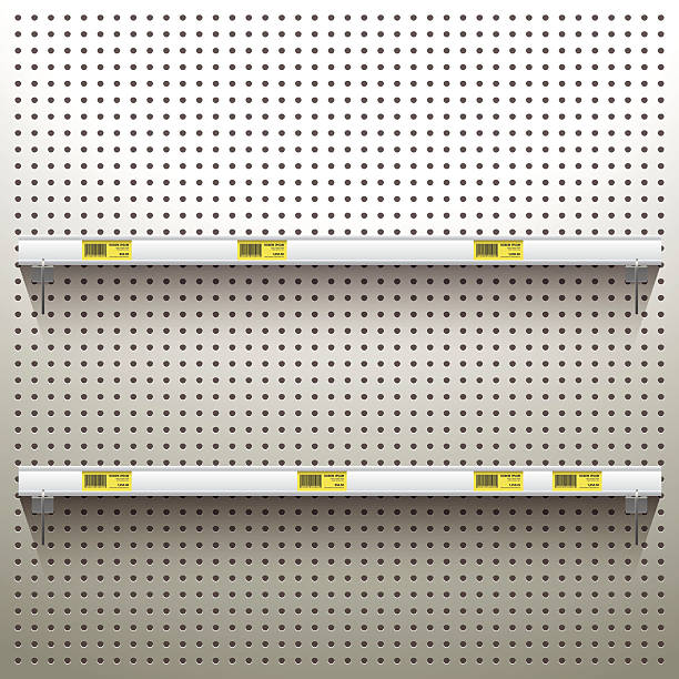 인명별 나무 걸판 배경, 선반 및 가격표 - pegboard stock illustrations