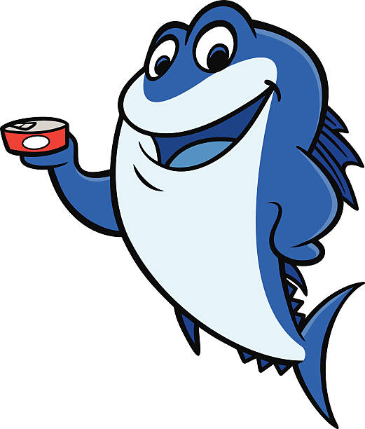 ilustrações de stock, clip art, desenhos animados e ícones de atum peixes segurando uma lata - tuna