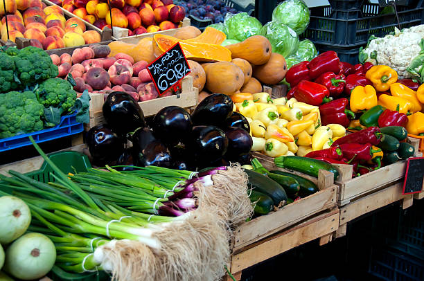 Fruit and vegetables at the market stock photo