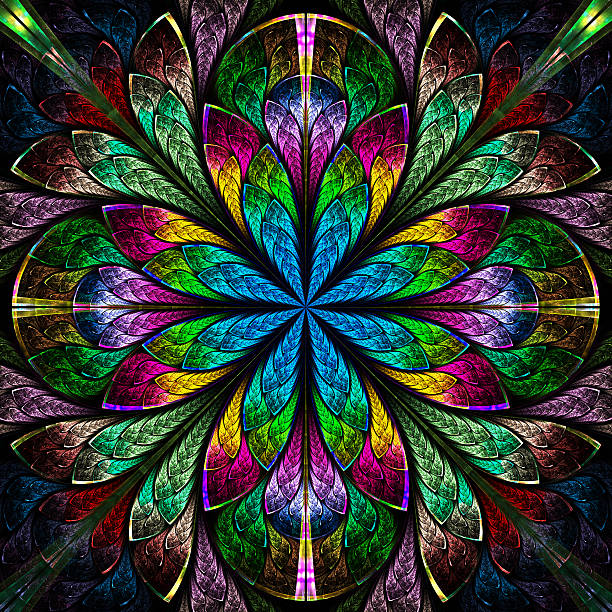 istock Multicolor beautiful fractal in stained glass window style. 476033297