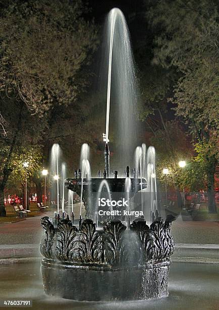 Fontana Vecchia Di Notte Nel Parco Di Volgograd - Fotografie stock e altre immagini di Acqua - Acqua, Albero, Ambientazione esterna