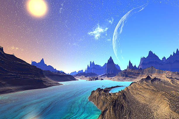 istock Fantasy alien planet. Rocks and lake 476037602
