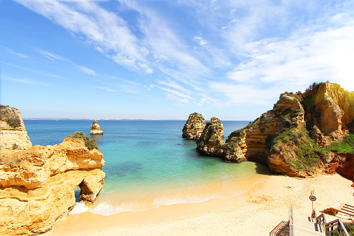 Rocky beach, Lagos, Portugal . Travel concept