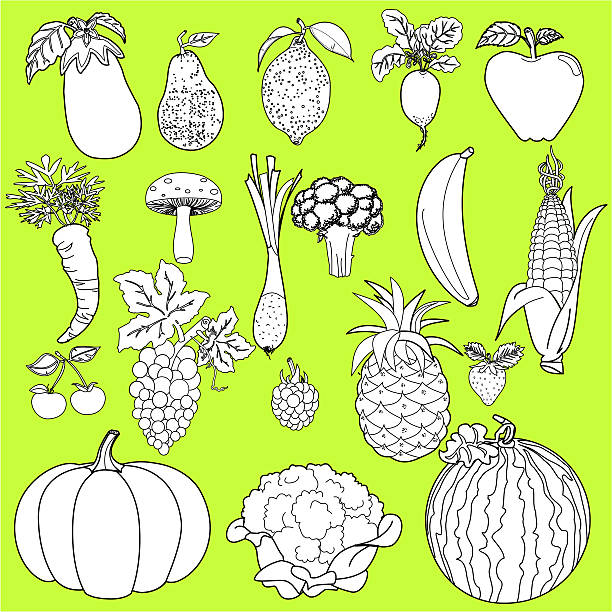 Vegetables and Fruits vector art illustration