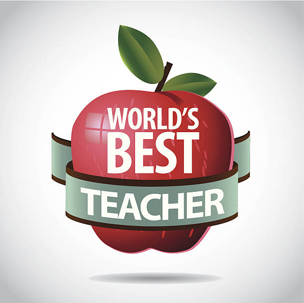 illustrazioni stock, clip art, cartoni animati e icone di tendenza di world's best icona dell'insegnante - gift apple ribbon fruit