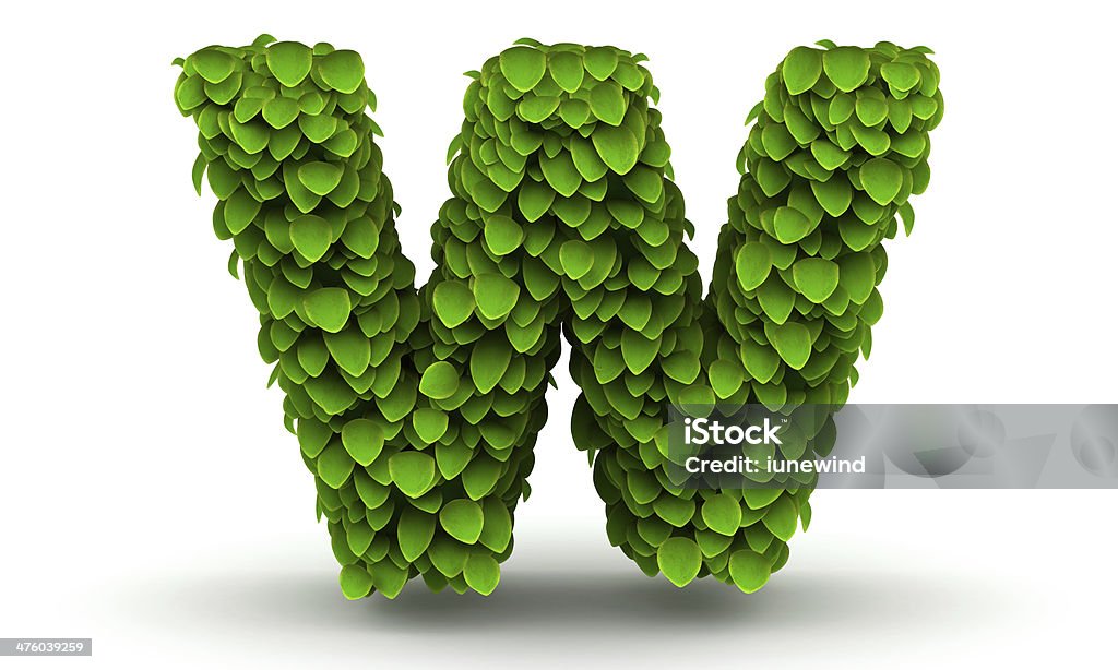 Leaves font letter w lowercase Leaves alphabet font letter w lowercase on white background Alphabet Stock Photo